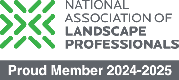 The image displays a logo for the National Association of Landscape Professionals, stating "Proud Member 2024-2025" with a green design element.