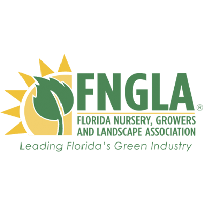 Logo of the Florida Nursery, Growers, and Landscape Association featuring a sun and leaf design, with the tagline "Leading Florida’s Green Industry."