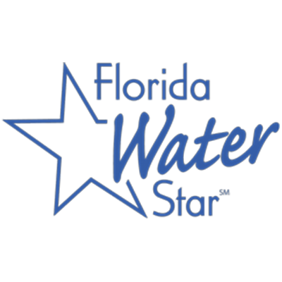 Blue Florida Water Star logo featuring a large star outline, with "Florida," "Water," and "Star" text in stylish font, emphasizing water conservation.