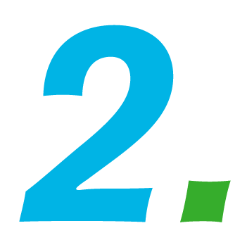 Blue number "2" with a small green square below it, on a plain white background.
